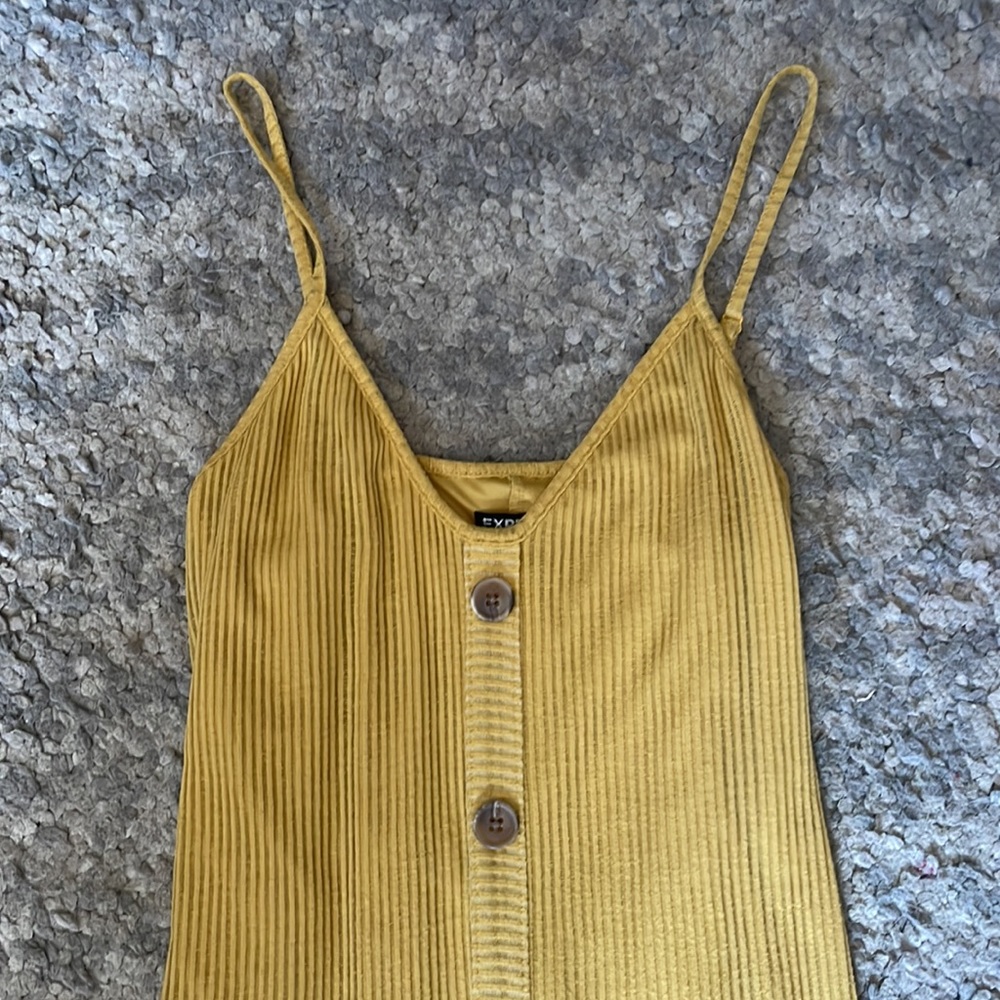 Express Yellow Ribbed Button-Front Midi Dress - Picture 2 of 5